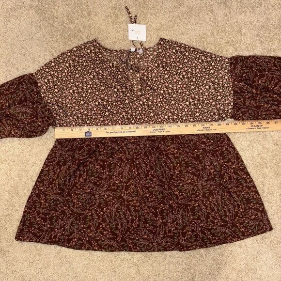 Hayden Los Angeles Brown floral tie neck babydoll top NEW size L - Picture 8 of 9